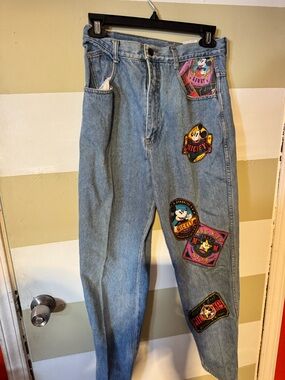 Light Wash Denim Jeans with Colorful Patches